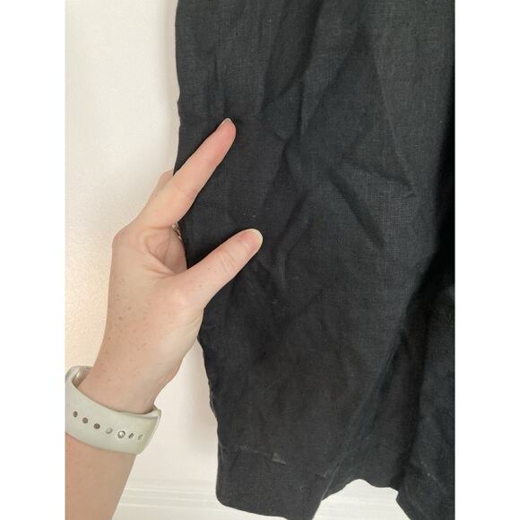 Quince Black European Linen Boho Lagenlook Short Sleeve Swing Dress Pockets S - Picture 3 of 8